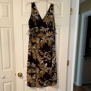 H&M Black and Gold Leaf Print Midi Dress